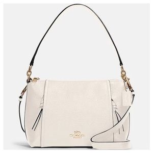 🤍 COACH Small Pebbled Leather Marlon Shoulder Bag Chalk/Gold New 🤍